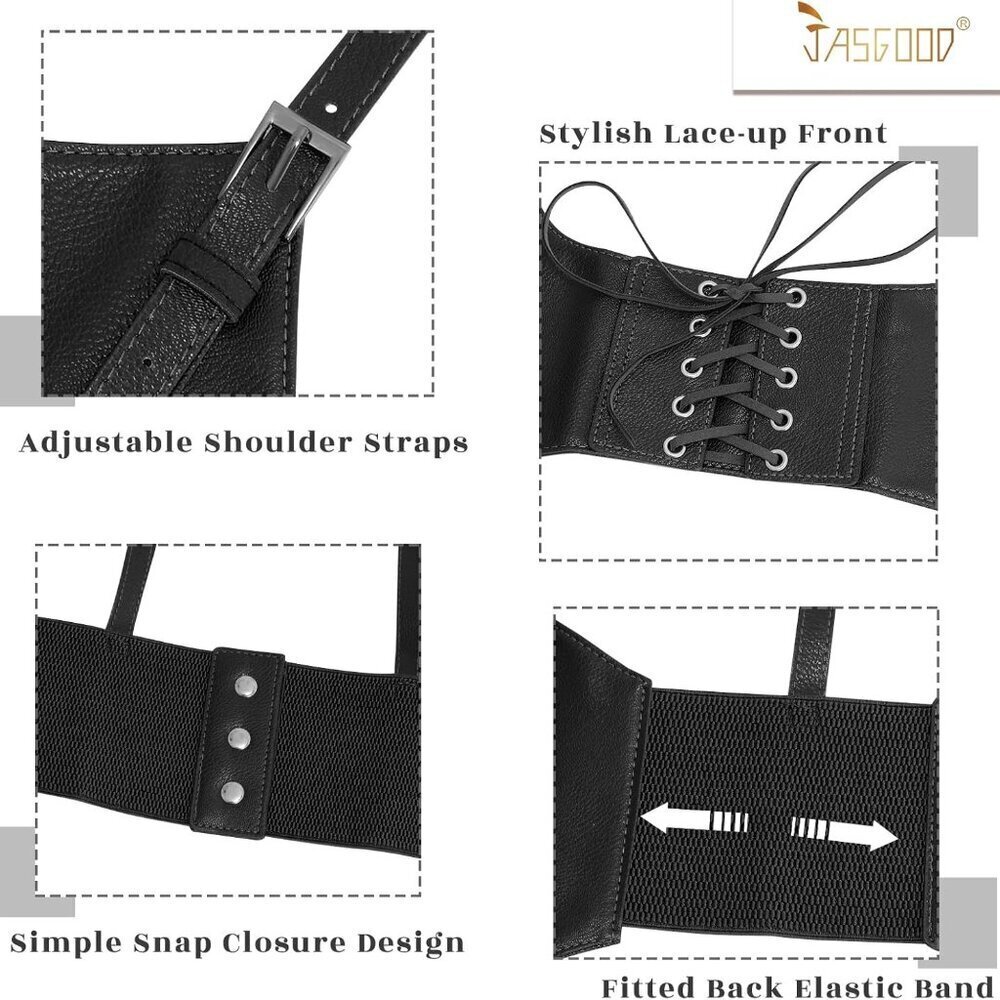 Women Faux Leather Corset Waist Belt Elastic Underbust Steampunk Steampunk Waspi - Picture 4 of 6